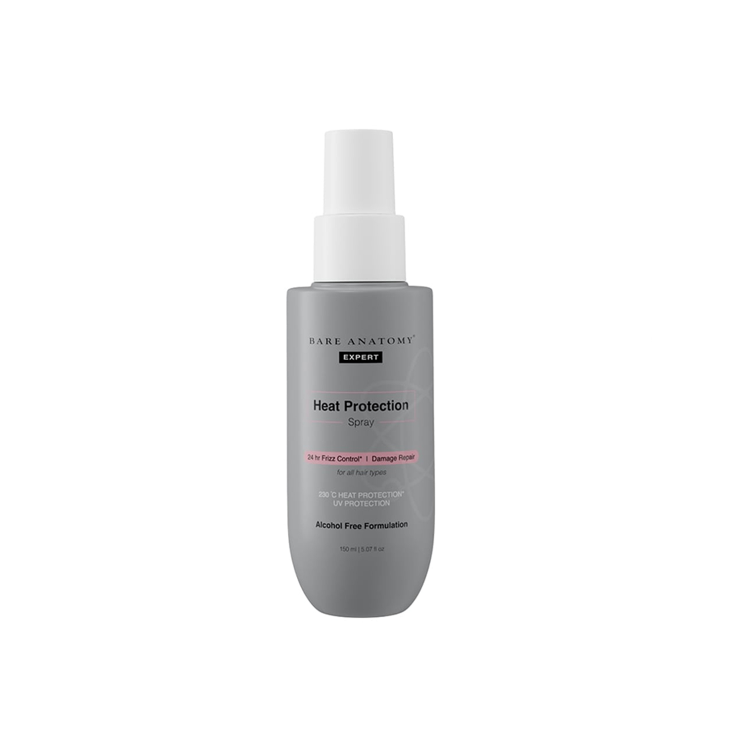 Bare Anatomy Heat Protection Spray For Hair | Controls Frizz for up to 24 Hrs | Alcohol Free Heat Protection Spray Serum | Vitamin E Pea Protein Veg Keratin | Sulphate & Paraben Free | For Women & Men | 150 ml