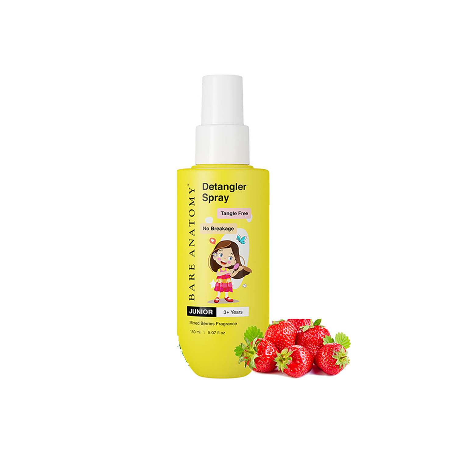 Bare Anatomy Junior Detangler Hair Spray | For 3+ Year Old Kids | Strengthens & Detangles | Tear Free, Creamy & Non Greasy | Adds Shine | Aloe Vera & Coconut Milk Protein | 150mL
