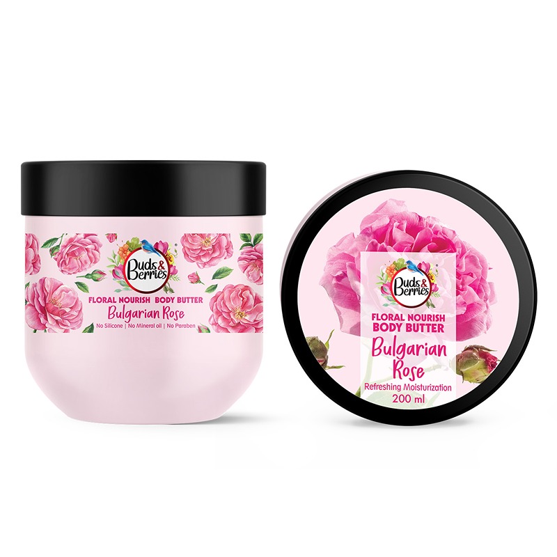 Buds & Berries Floral Nourish Bulgarian Rose Body Butter for Refreshing Moisturization (200ml)