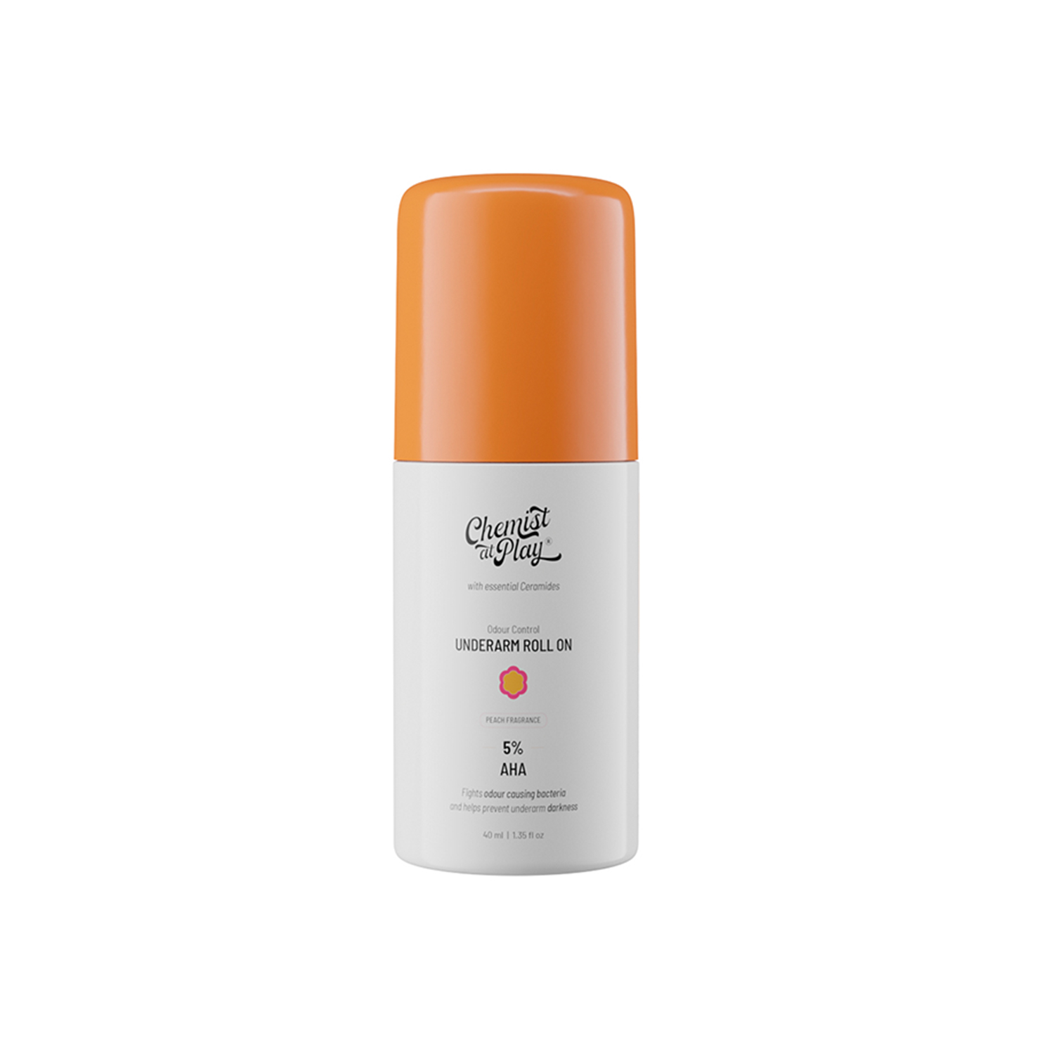 Chemist at Play UnderArm Roll On with 4% Lactic Acid & 1% Mandelic Acid | Prevents Odour, Help Whitens & Brightens Skin, Kills Bacteria & Exfoliates Underarm | Long Lasting Peach Fragrance | Alcohol & Aluminium Free | 40 ml