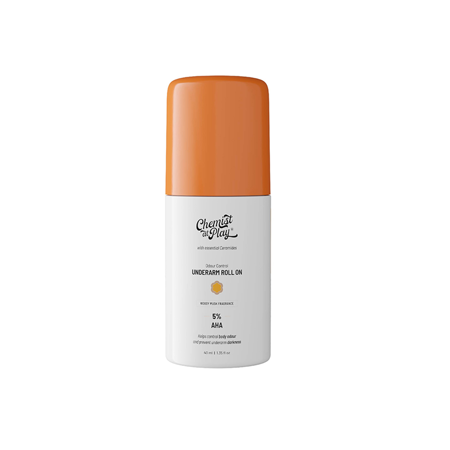 Chemist at Play UnderArm Roll-On with 5% Lactic Acid & 1% Mandelic Acid | Prevents Odour, Brightens Skin & Exfoliates Underarm | Woody Musk | Sensitive Skin Friendly | Alcohol & Aluminium Free | 40ml