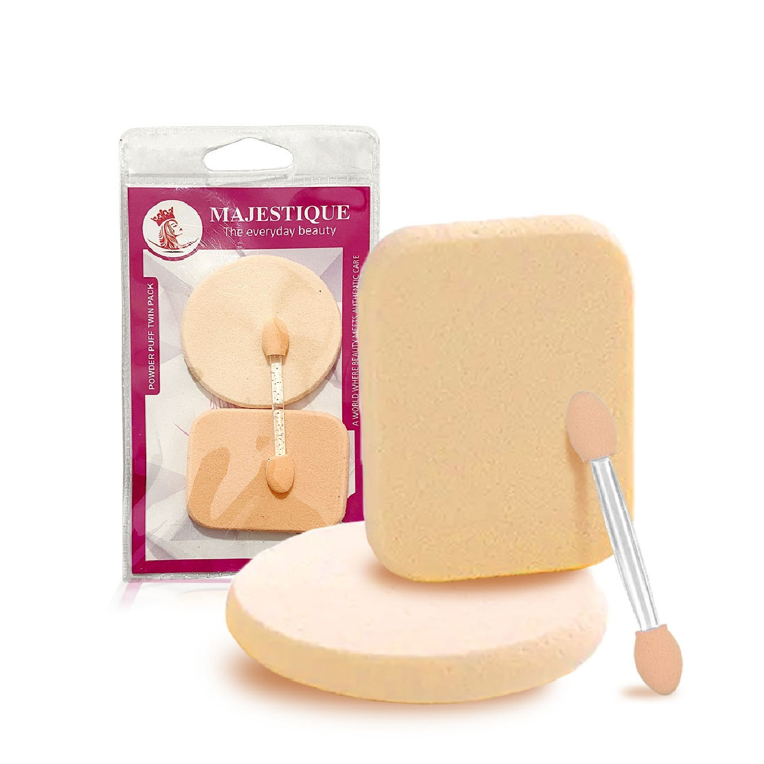 Majestique Square & Round Shape, Makeup Sponge with Cosmetic Stick - Color May Vary 