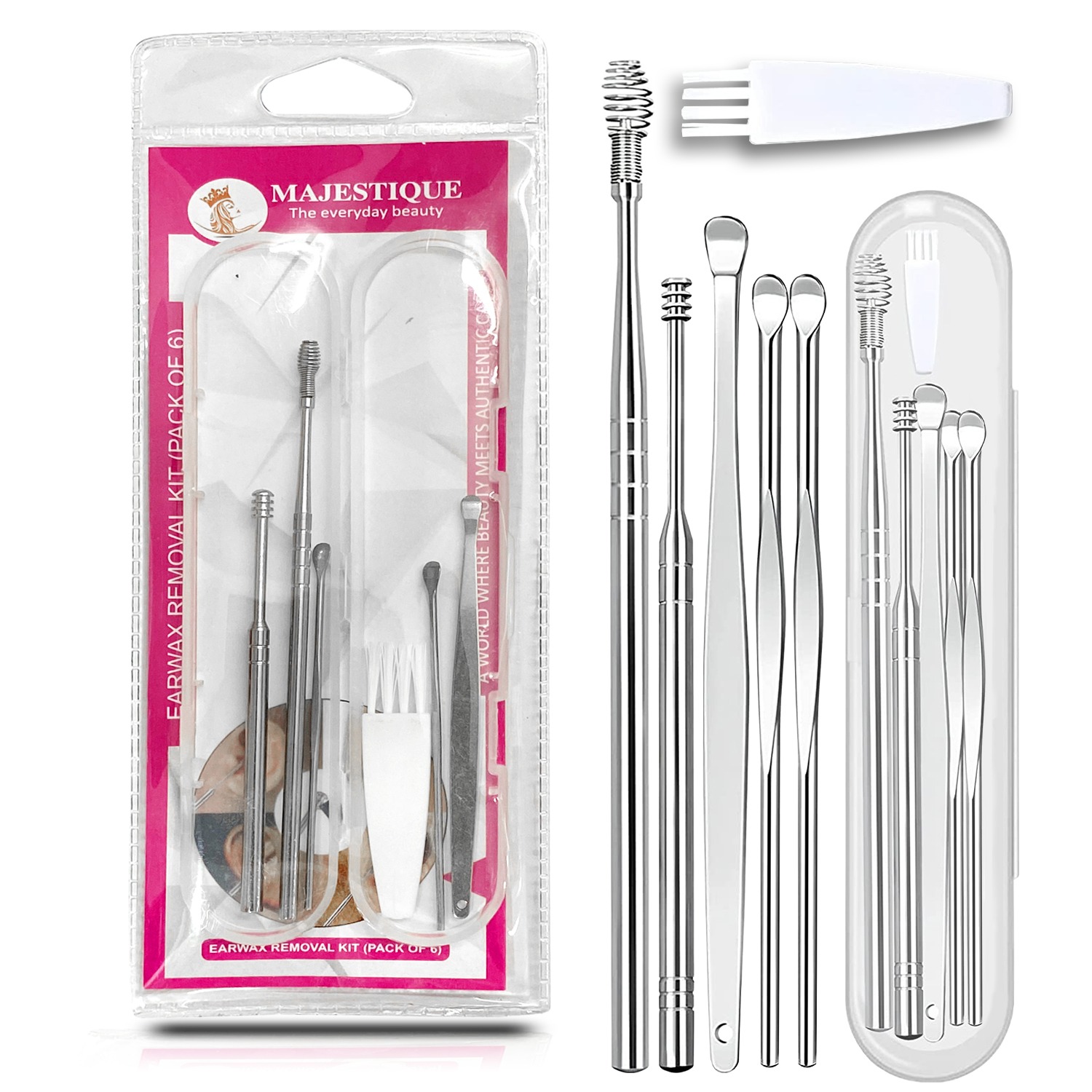 Majestique Ear Wax Cleaning Kit with a Small Cleaning Brush and Storage Box - 6Pcs