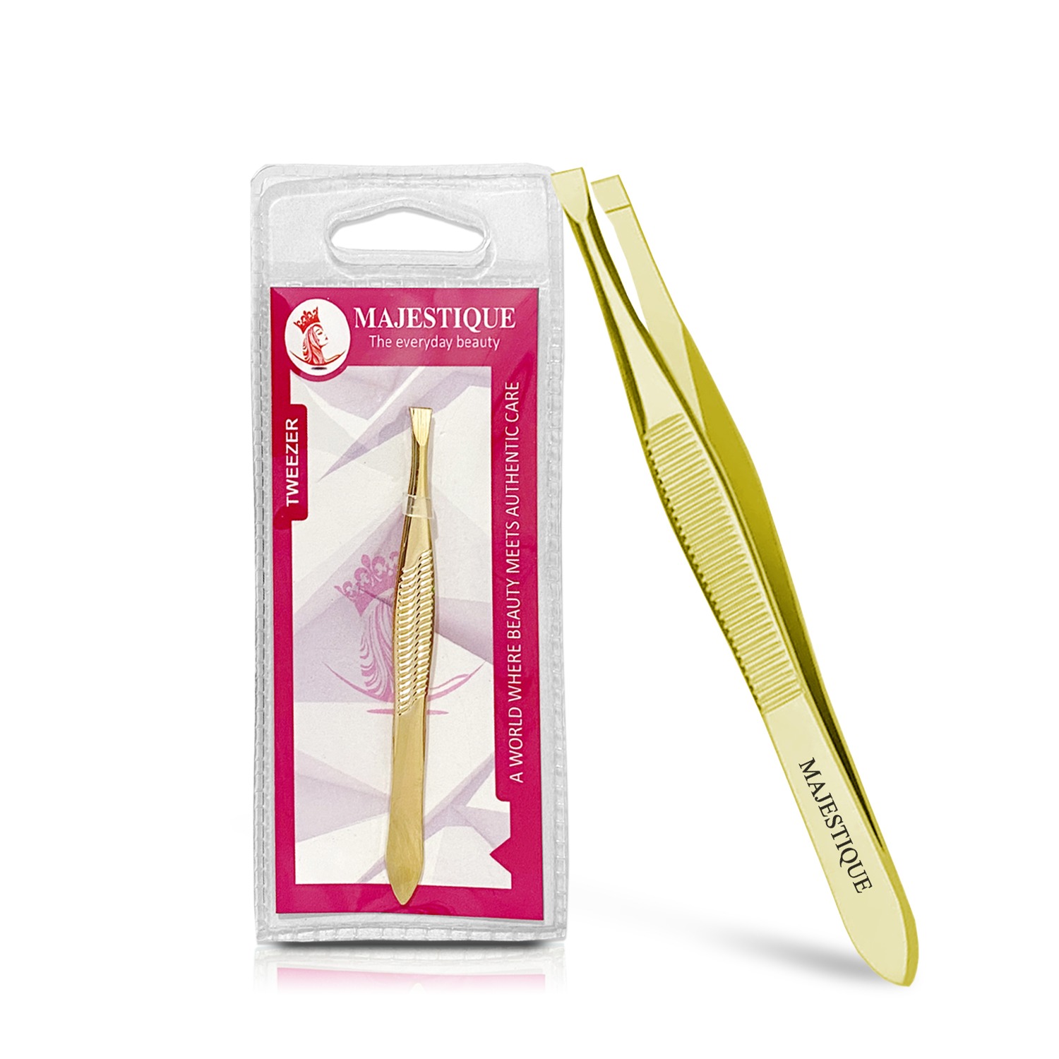 Majestique Tweezers for Eyebrows FC1 Slant Tip - Stainless Steel Eyebrow Tweezers