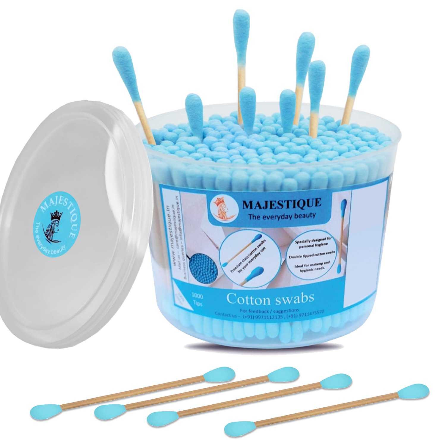 Majestique Ear Cleaner Buds | Round Heads Wooden Swabs | Biodegradable & Multi-Functional Tool for Cleaning Needs - 500Pcs