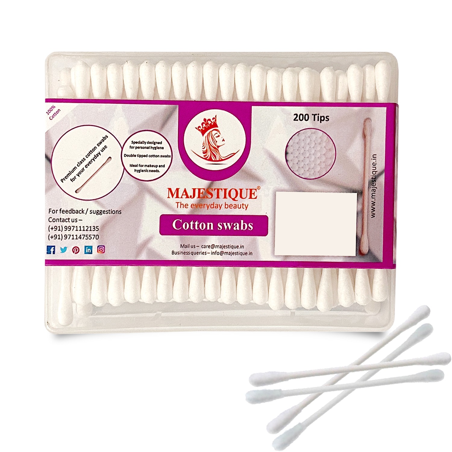 Majestique 100Pcs Paper Cotton Swabs Sticks, Flat Box, Soft Gentle on Face, Ear Cleaning