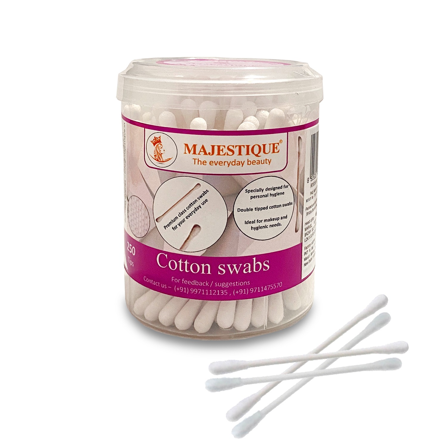 Majestique 150Pcs Paper Cotton Swabs Sticks, Round Box, Gentle on Face, Ear Cleaning