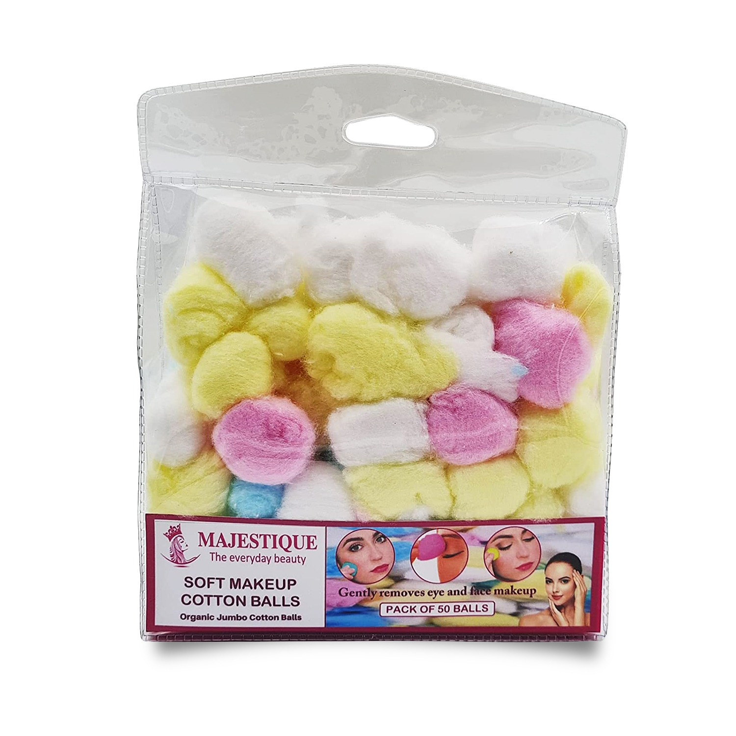 Majestique Natural Cotton Ball for Make-Up FC69 Nail Polish Removal 50pcs - Color May Vary