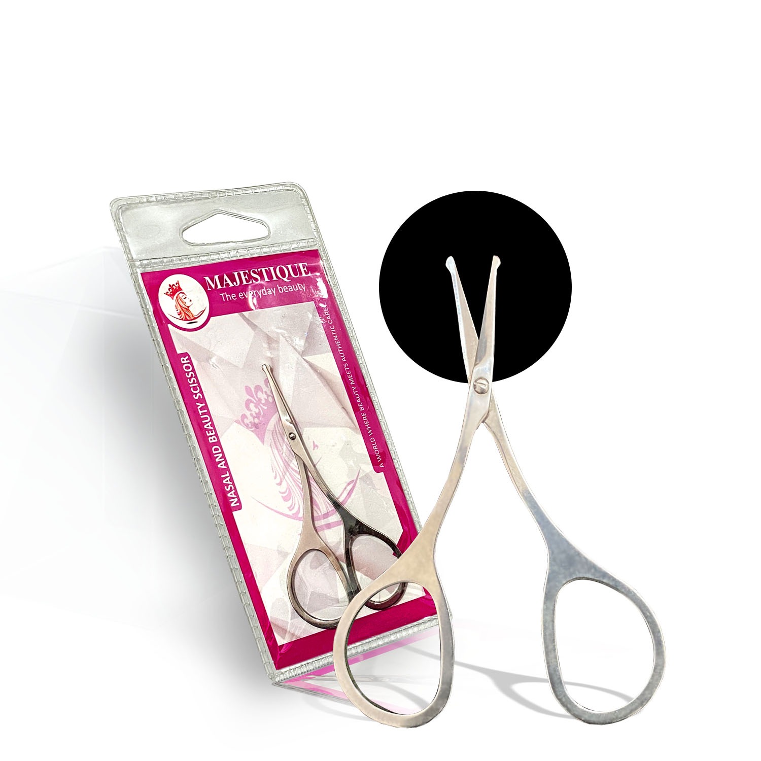 Majestique Nasal Beauty Scissor | Rounded- Tip Mini Eyebrow Scissors | Stainless Steel Grooming Scissors | For Eyebrow, Ear Hair, Face Hair, Nails - Pack of 2