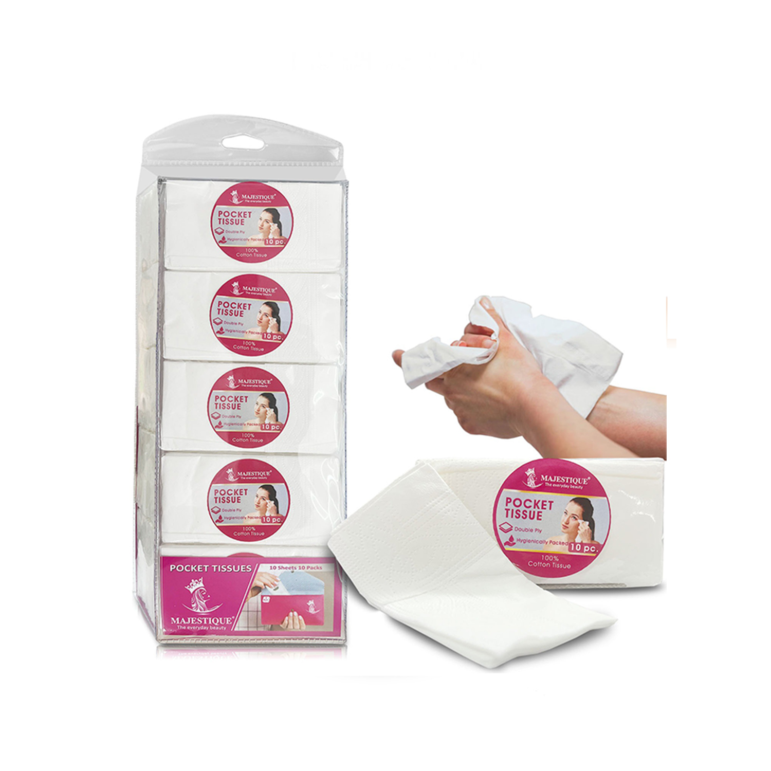 Majestique 100pcs Pocket Tissues, Travel Pocket Hanky, Rectangle Pouch - Mini Facial Tissue Packs