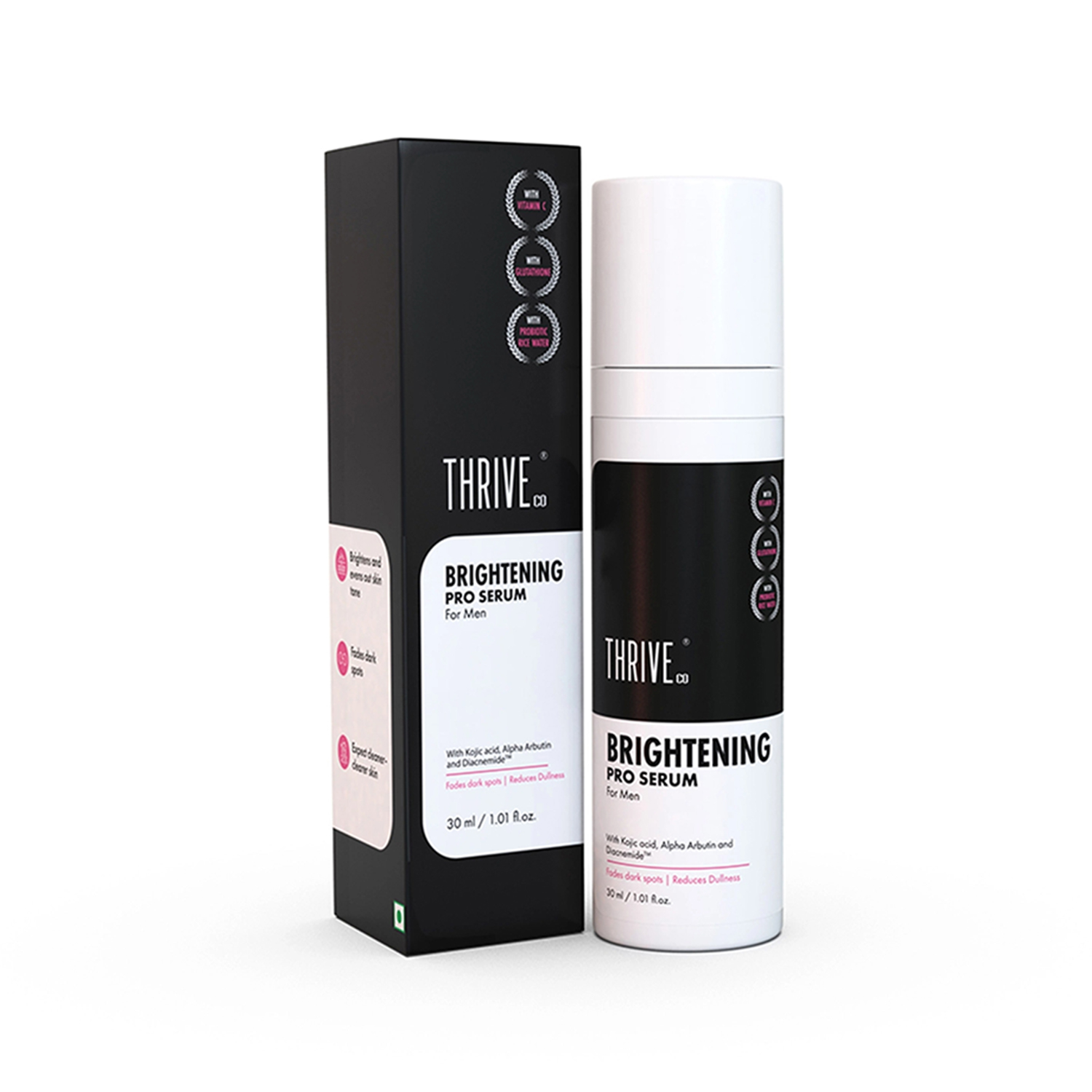 ThriveCo BRIGHTENING PRO SERUM For Men | Kojic acid, Vitamin C & Diacnemide™ | Skin Brightening, Acne Control & Boosts Hydration | Fades dark spots & Reducess Dullness | For All Skin Types | 30ml