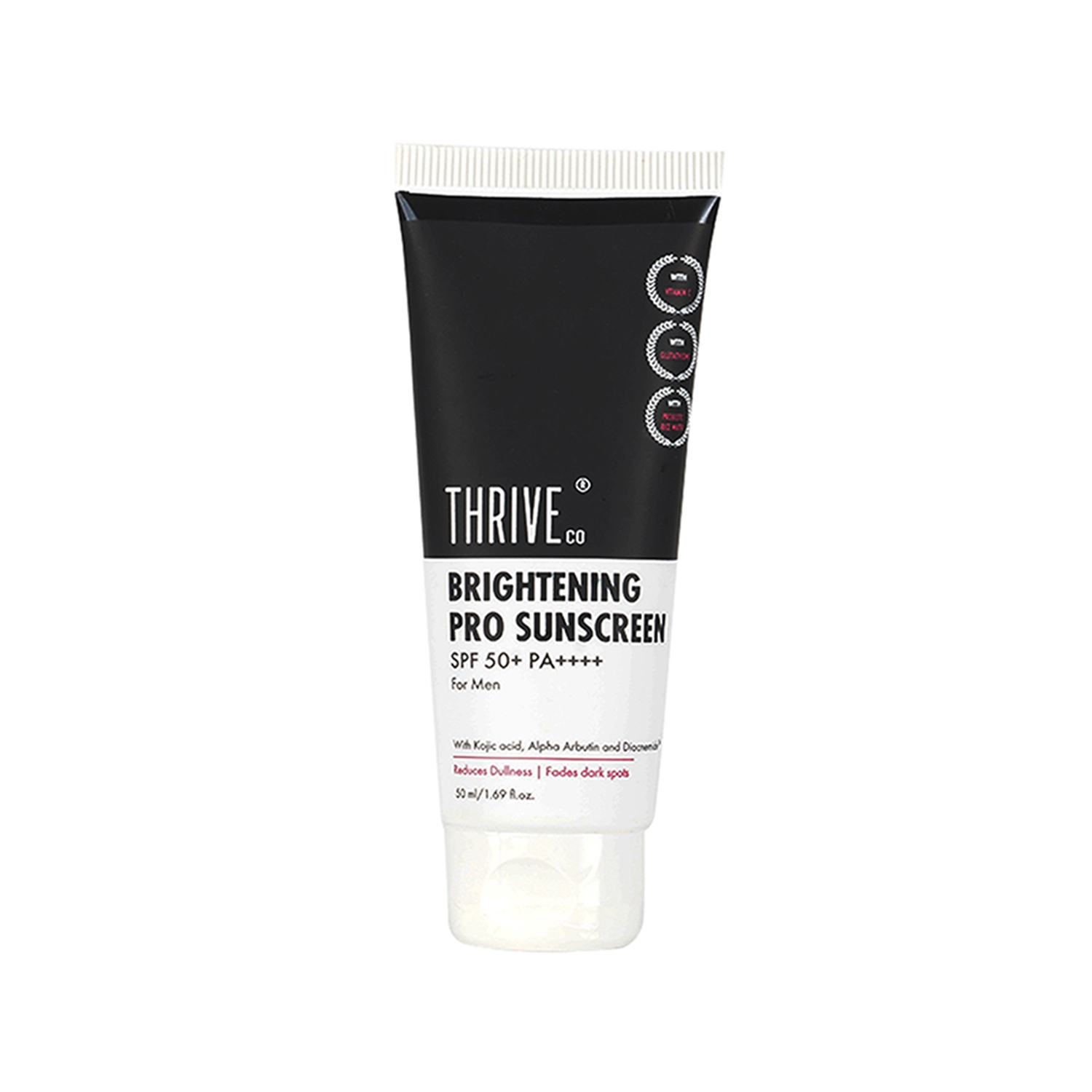 ThriveCo Brightening Pro Sunscreen For Men | SPF 50+ Pa++++ | Kojic acid, Vitamin C and Diacnemide™ | Reduces dullness & Fades dark spots | Zero White Cast | Non-sticky & Highly Absorbant | 50ml