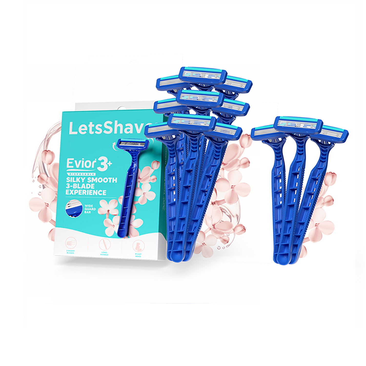LetsShave Evior 3 Plus Disposable Razor for Women (Pack of 9 + 3 Free)