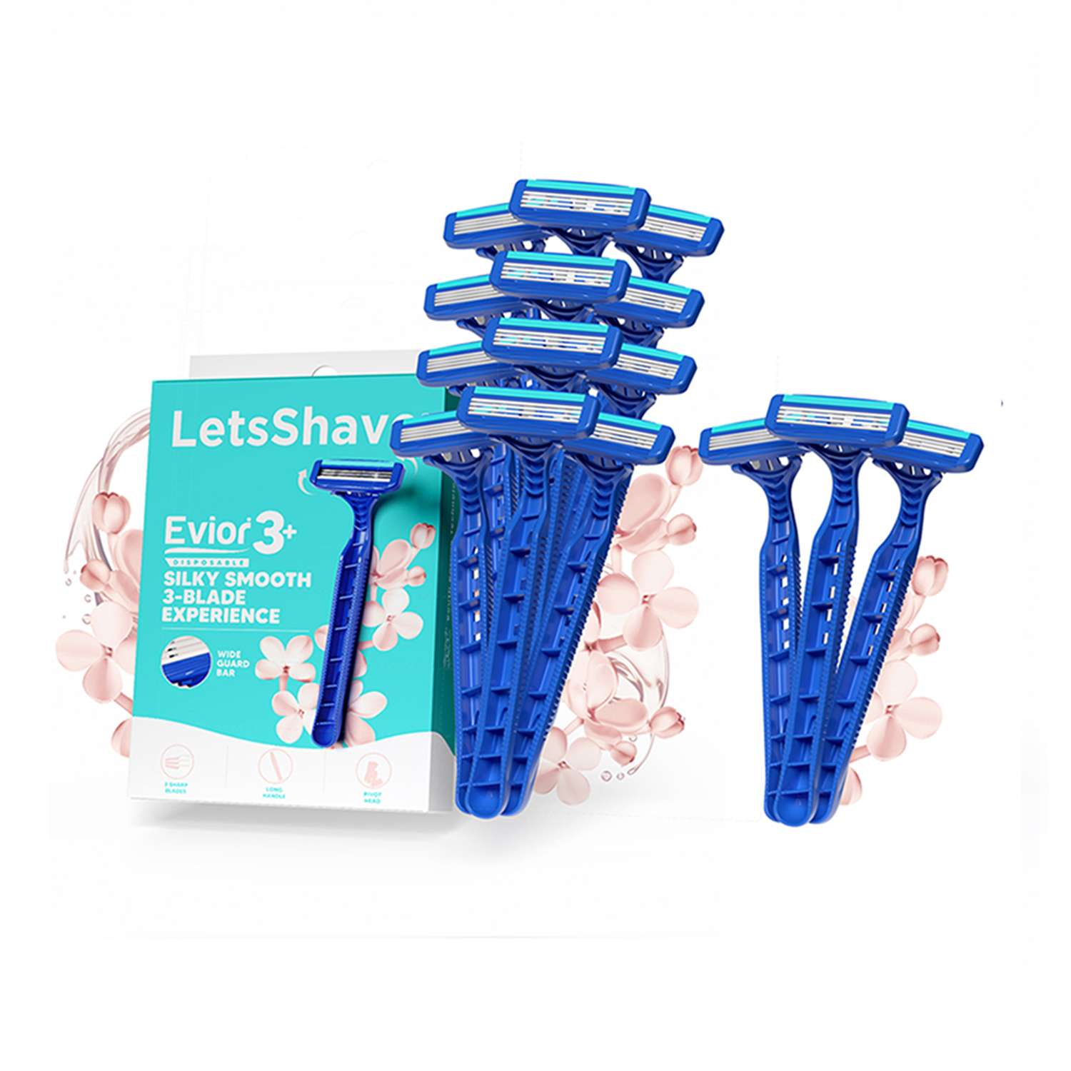 LetsShave Evior 3 Plus Disposable Razor for Women (Pack of 12 + 3 Free)