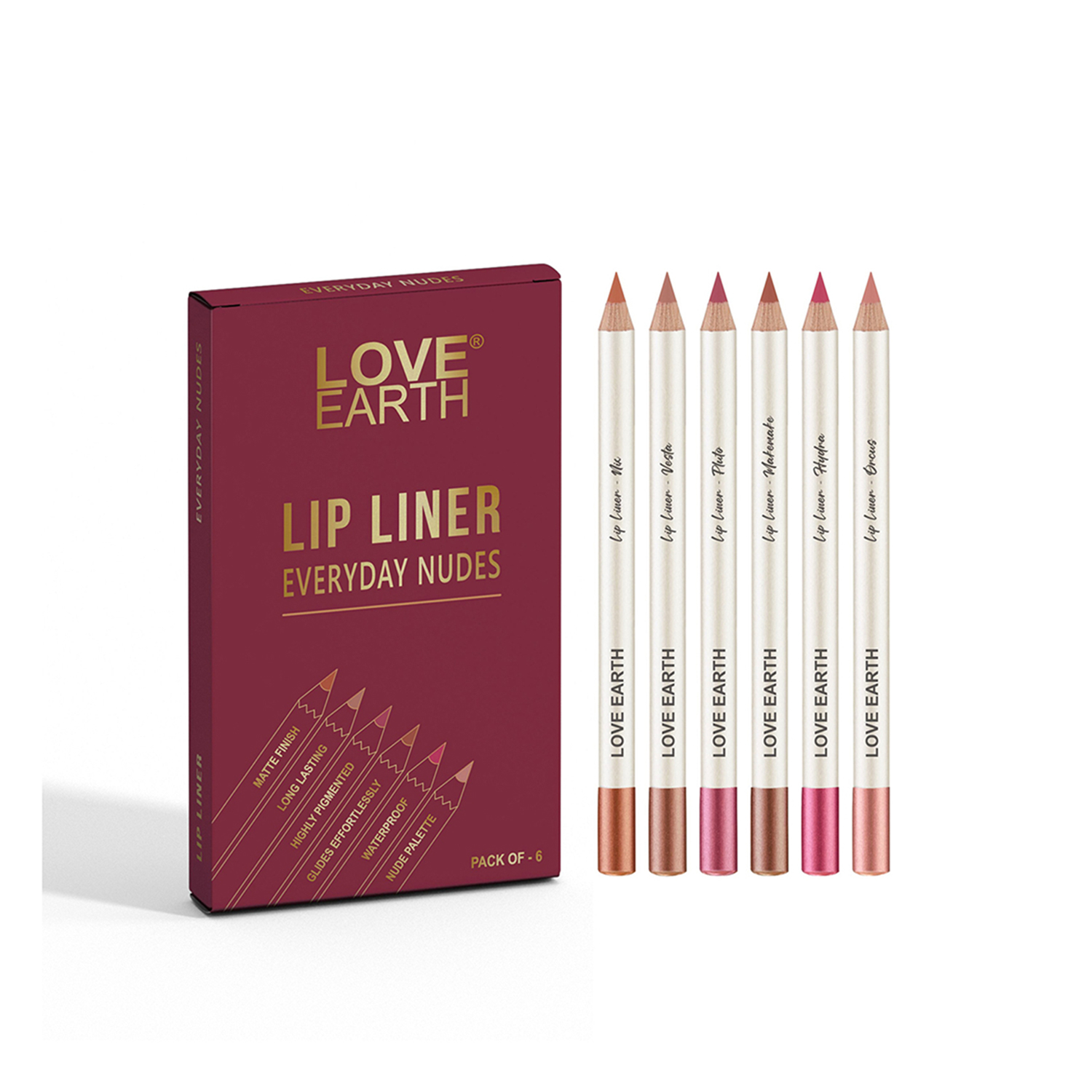 Love Earth Lip Liner – Everyday Nudes - Pack of 6 Matte
