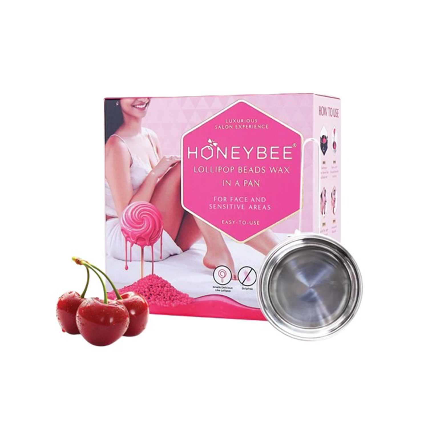 Honeybee Lollipop Beads Wax for Women | Stripless Waxing Beads for Bikini, Face, Eyebrows, Lips, Chin & Underarms | Katori Pan, Spatulas & Post Wipes Included – 80g