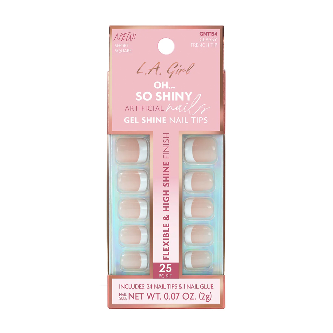 L.A.Girl Oh So Shiny Artificial Nail Tips-Classy French Tip-25 Pc Kit