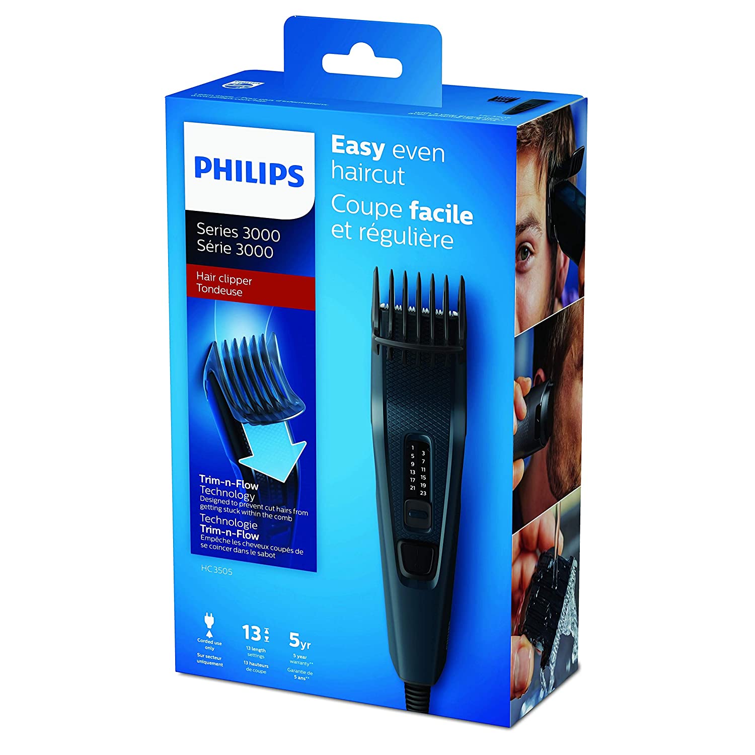 Philips Hair Clipper Series 3000 Corded Hair Clipper with 13 Length Settings and Stainless Steel Blades,