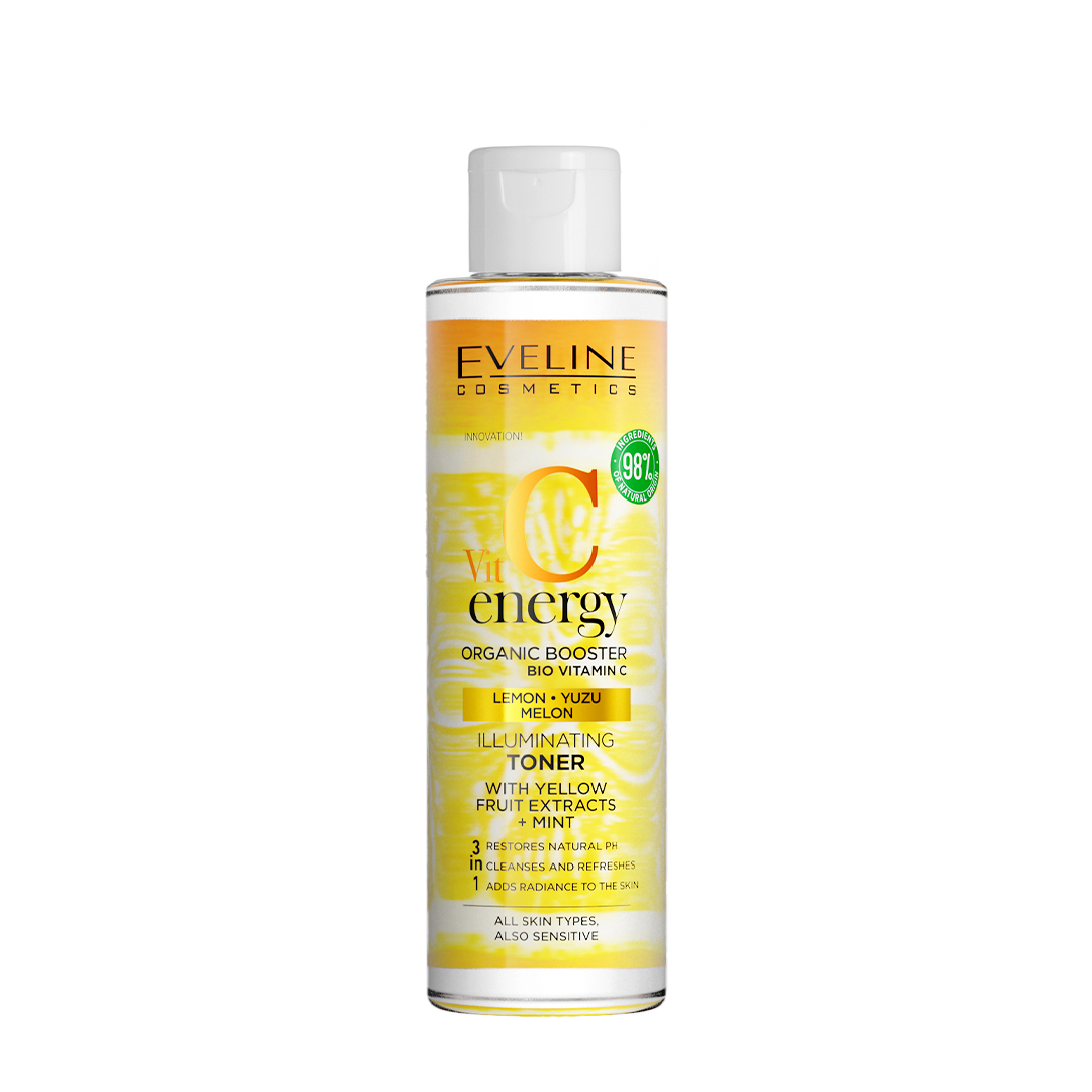 Eveline Cosmetics Vit C Energy Organic Booster Illuminating Toner With Yellow Fruit Extracts & Mint 3 In 1 200Ml