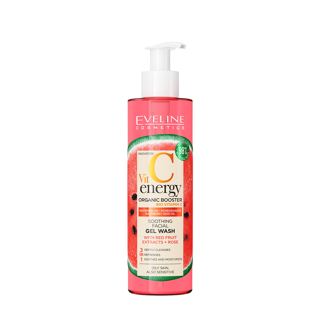 Eveline Cosmetics Vit C Energy Organic Booster Soothing Face Wash Gel-Oil With Red Fruit Extracts & Rose 3 In 1 200Ml