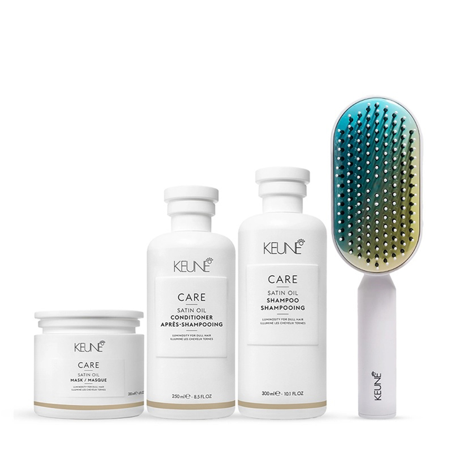 CARE Satin Oil Shampoo & Conditioner + Care Satin Oil Mask with Keune Hair Professional Brush