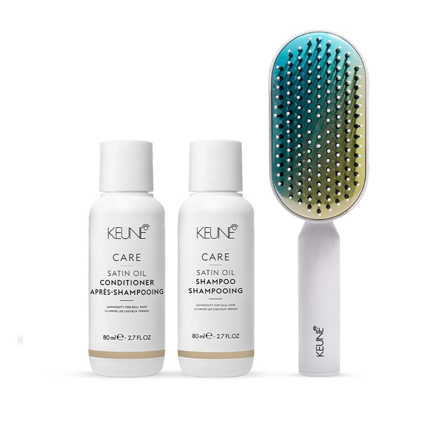 CARE Satin Shampoo & Conditioner 80 ml with Keune Hair Professional Brush