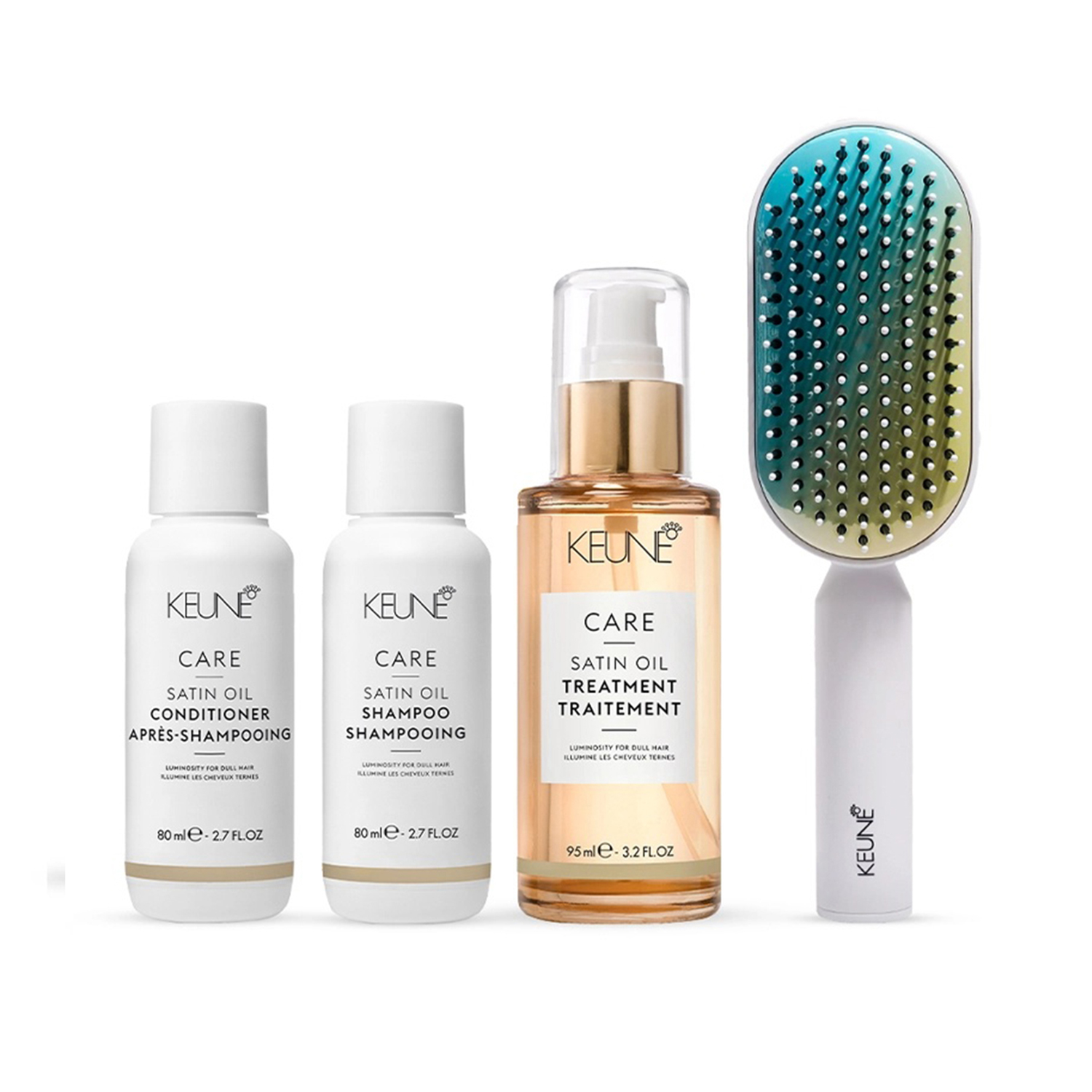 CARE Satin Shampoo & Conditioner 80 ml + Care Satin Oil treatment with Keune Hair Professional Brush