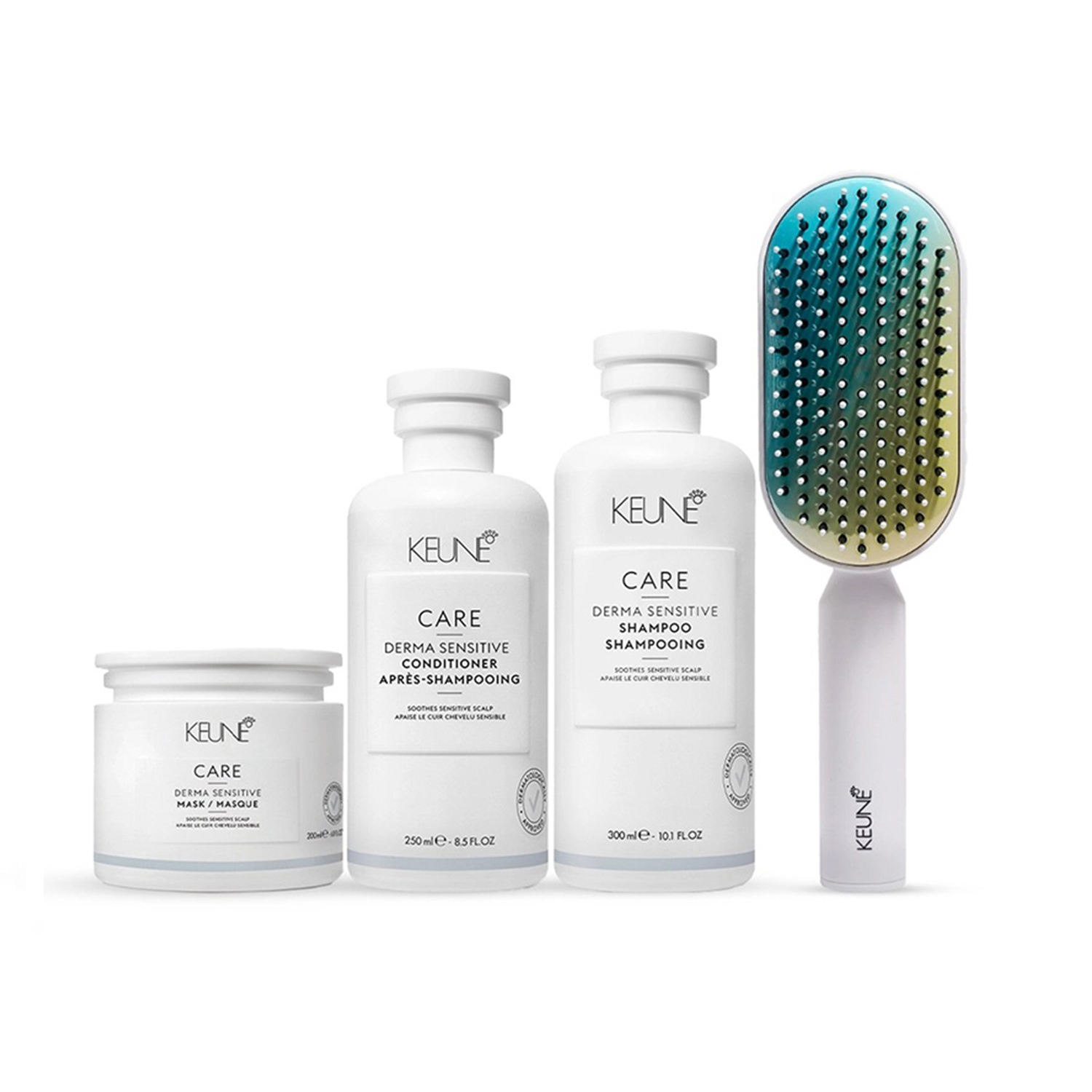 CARE Derma Sensitive Shampoo & Conditioner + Care Derma Sensitive Mask with Keune Hair Professional Brush