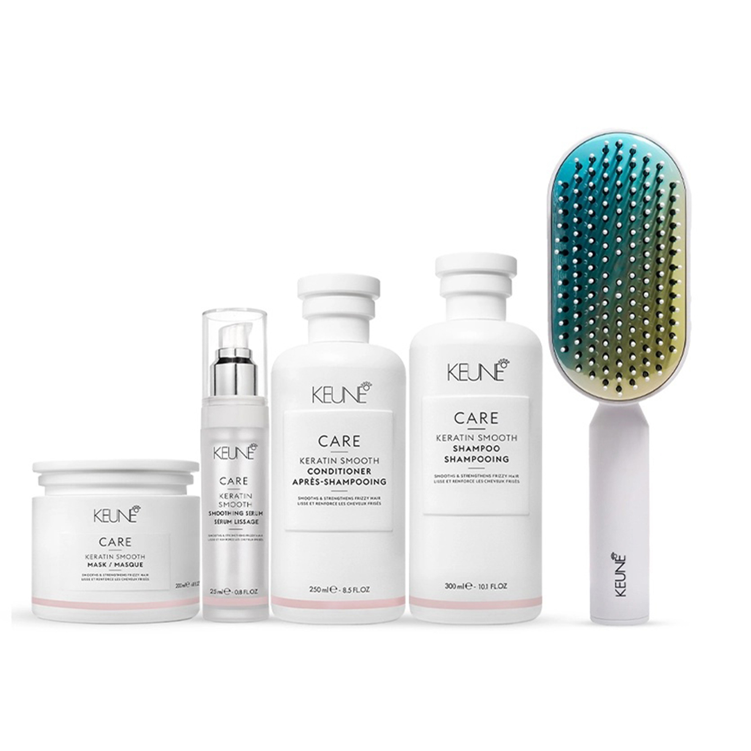 CARE Keratin Smooth Shampoo & Conditioner + Care Keratin Smooth Mask & Serum with Keune Hair Professional Brush