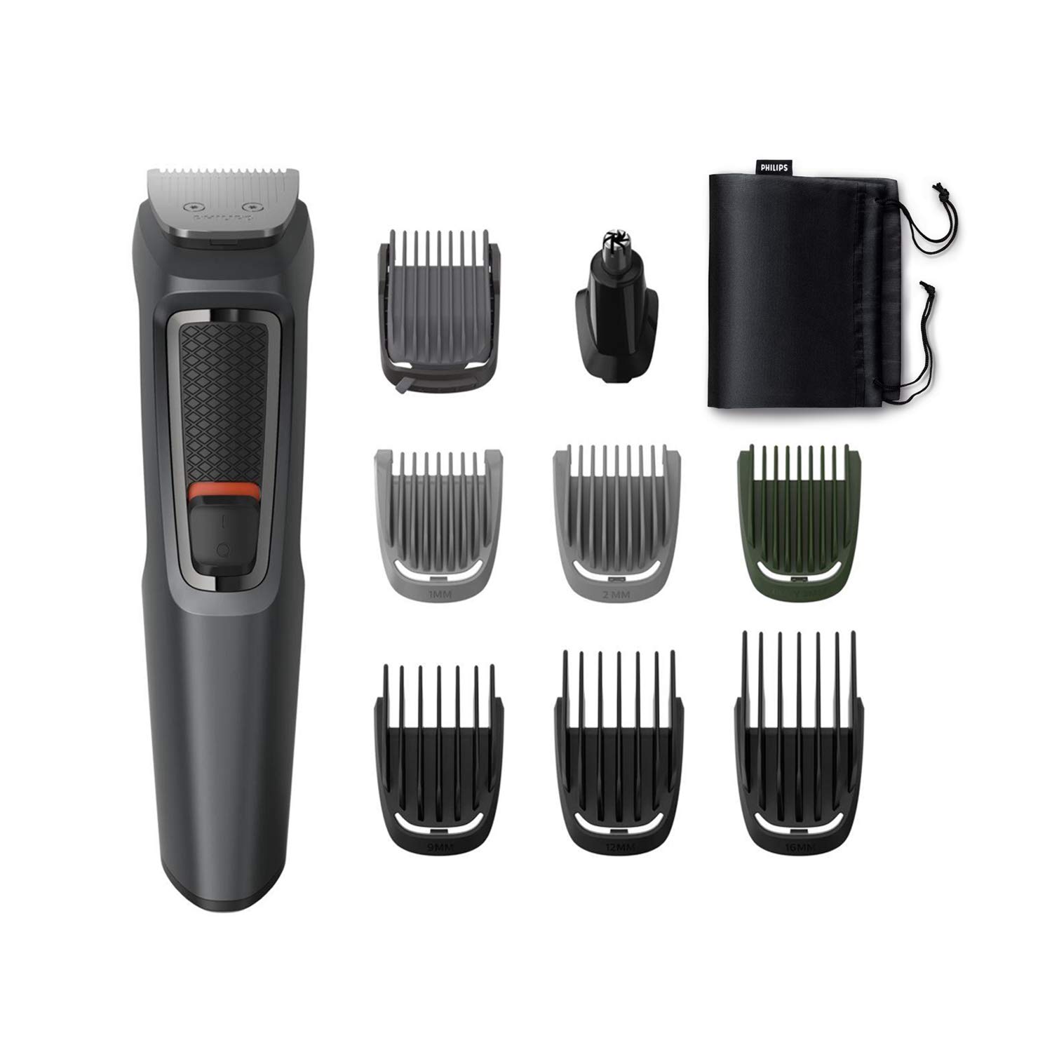 Philips 9-in-1, Face, Hair and Body - Multi Grooming Kit. Self Sharpening Stainless Steel Blades, No Oil Needed, 70 Mins Run Time (Black)
