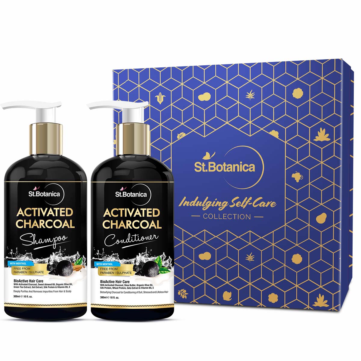 St.Botanica Activated Charcoal Hair Shampoo + Activated Charcoal Hair Conditioner, 300ml