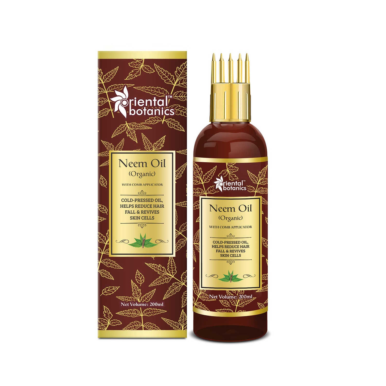 Oriental Botanics Organic Neem Oil for Hair and Skin Care - With Comb Applicator - Pure Oil with No Mineral Oil, Silicones, 200 ml
