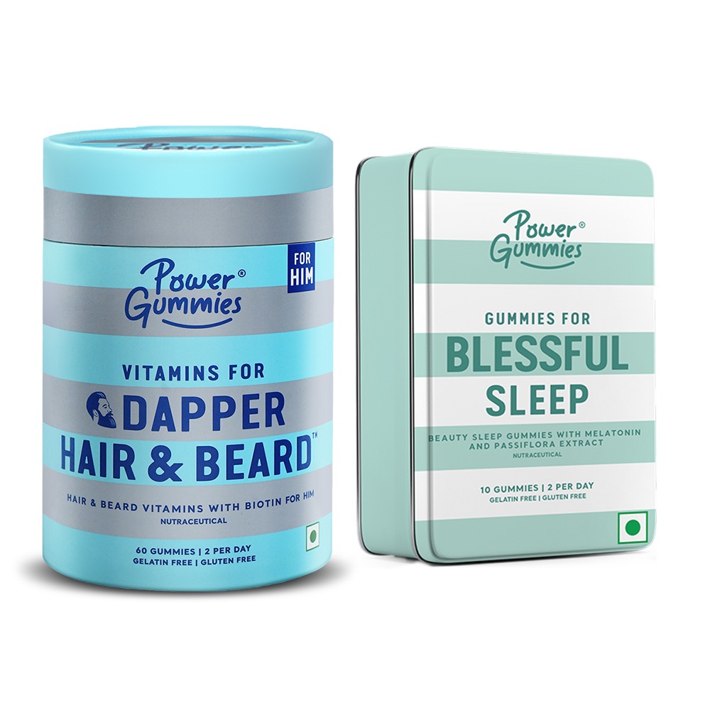 Power Gummies Dapper Hair & Beard Gummies For Him + Blessful Sleep 10 Gummies  