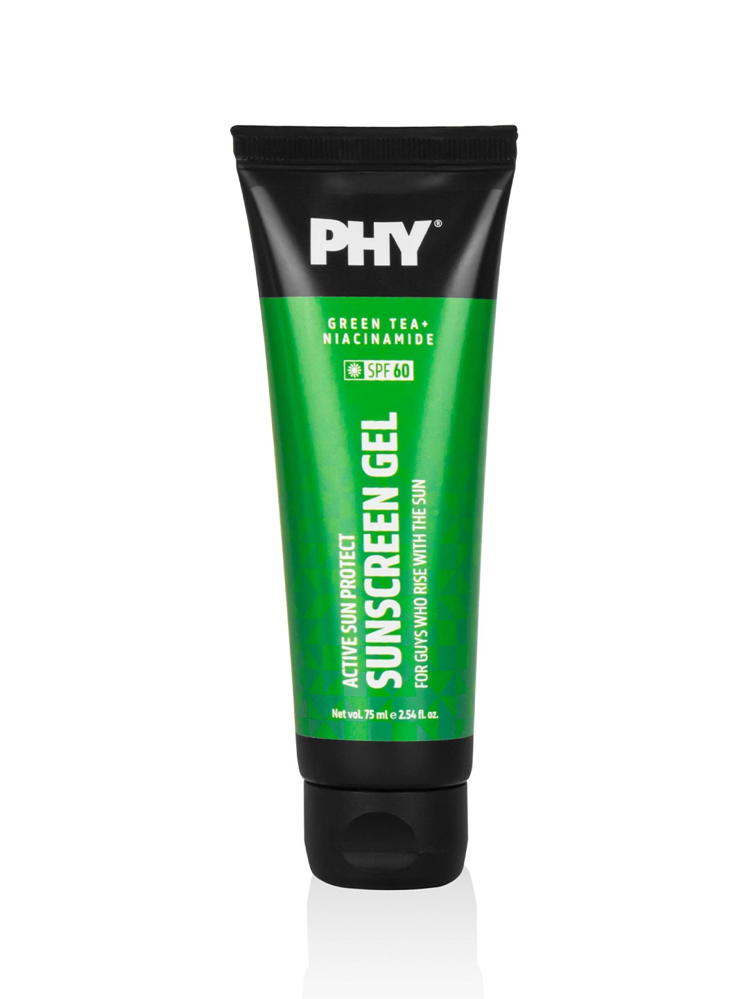 Phy Active Sun Protect Sunscreen Gel | SPF 60 | Green Tea + Niacinamide | Protects From Sun Damage & Evens Out Skin Tone | Gel Based, Non-Greasy Sunscreen | Oily, Acne-Prone Skin | 100 % Vegan | 75 ml