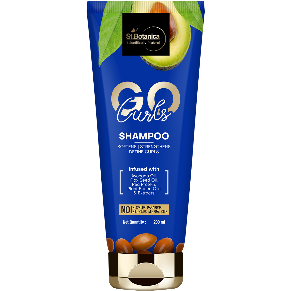 St.Botanica Go Curls Hair Shampoo - With Avocado Oil, Flaxseed Oil, Pea Protein, No Sls/ Sulphate, Paraben, Silicones, Colors, 200 ml