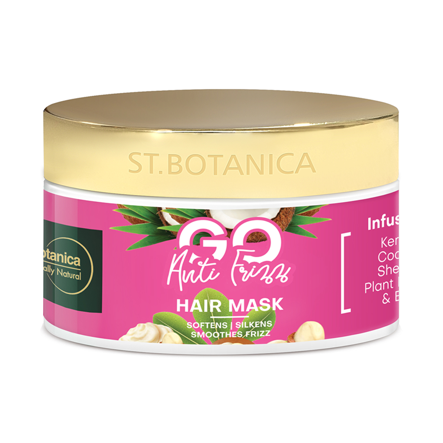 St.Botanica GO Anti Frizz Hair Mask - Infused With Coconut Oil, Shea Butter, Keratin 3%, No Silicones - 200 g