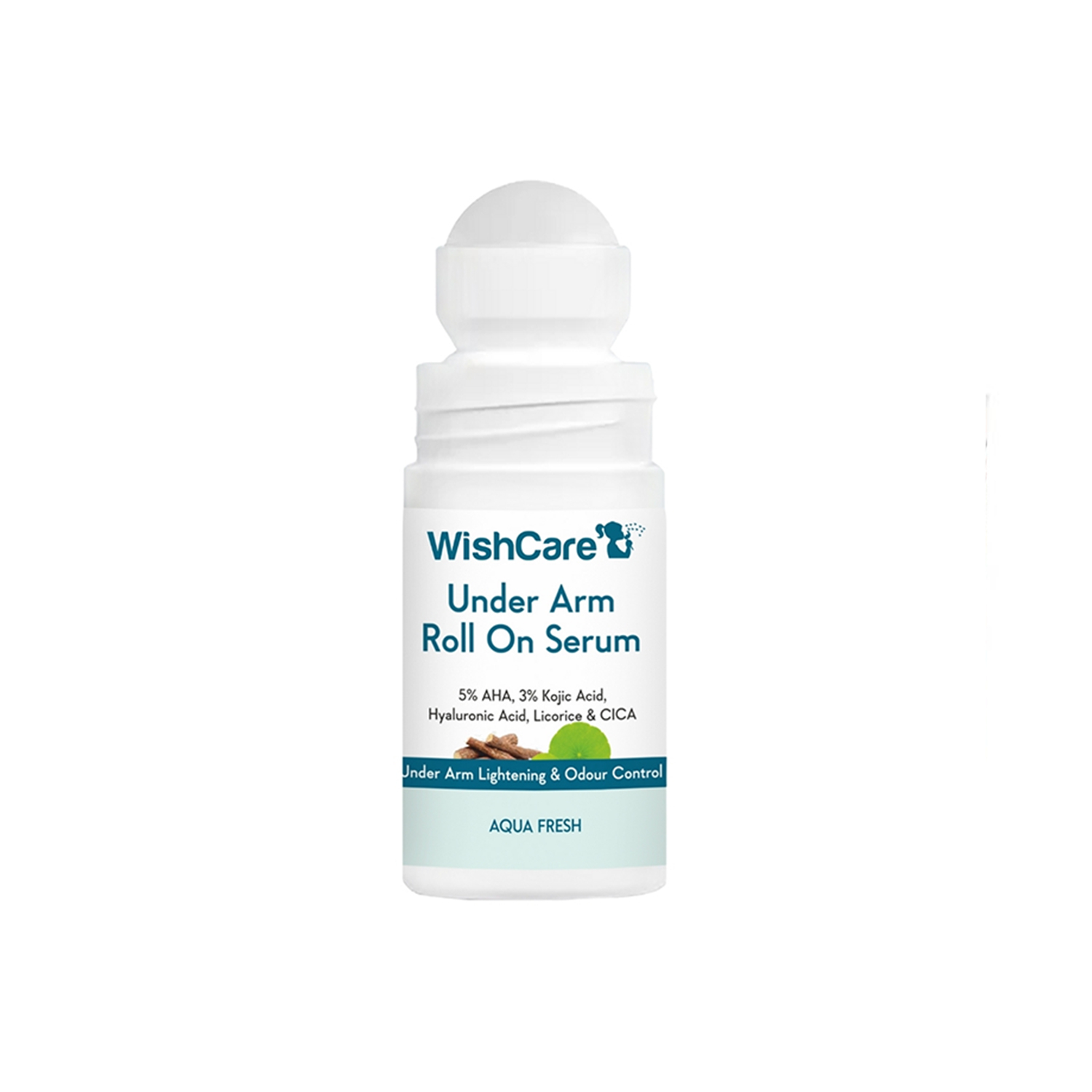 WishCare Under Arm Roll On Serum - 5% AHA, 3% Kojic Acid - Underarm Lightening & Odour Control -Aqua