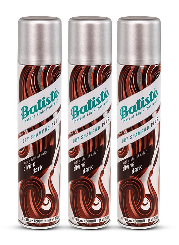 Batiste Instant Hair Refresh Dry Shampoo Plus With A Hint of Colour Divine Dark Fragrance, Absorb Oil Between Washes, Waterless Shampoo - 200 ml (Pack of 3)