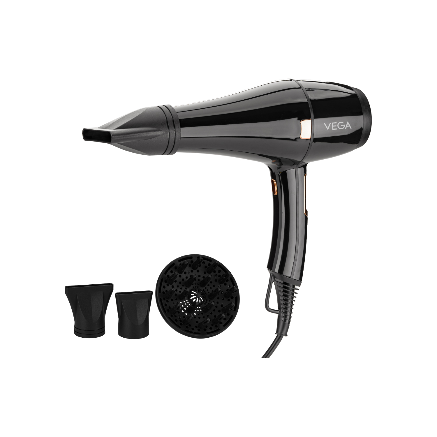 Vega Pro-Xpert 2200 Watts Professional Hair Dryer with Diffuser & 2 Detachable Nozzles (VHDP-03)Black