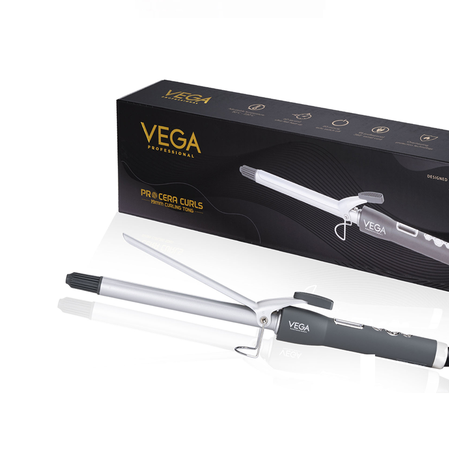 VEGA PROFESSIONAL Pro Cera Curls 19mm Barrel Hair Curler for Women with LCD Display, Adjustbale Temperature, Cool Clip, Ideal for Longlasting Tight Curler, (VPMCT-02)