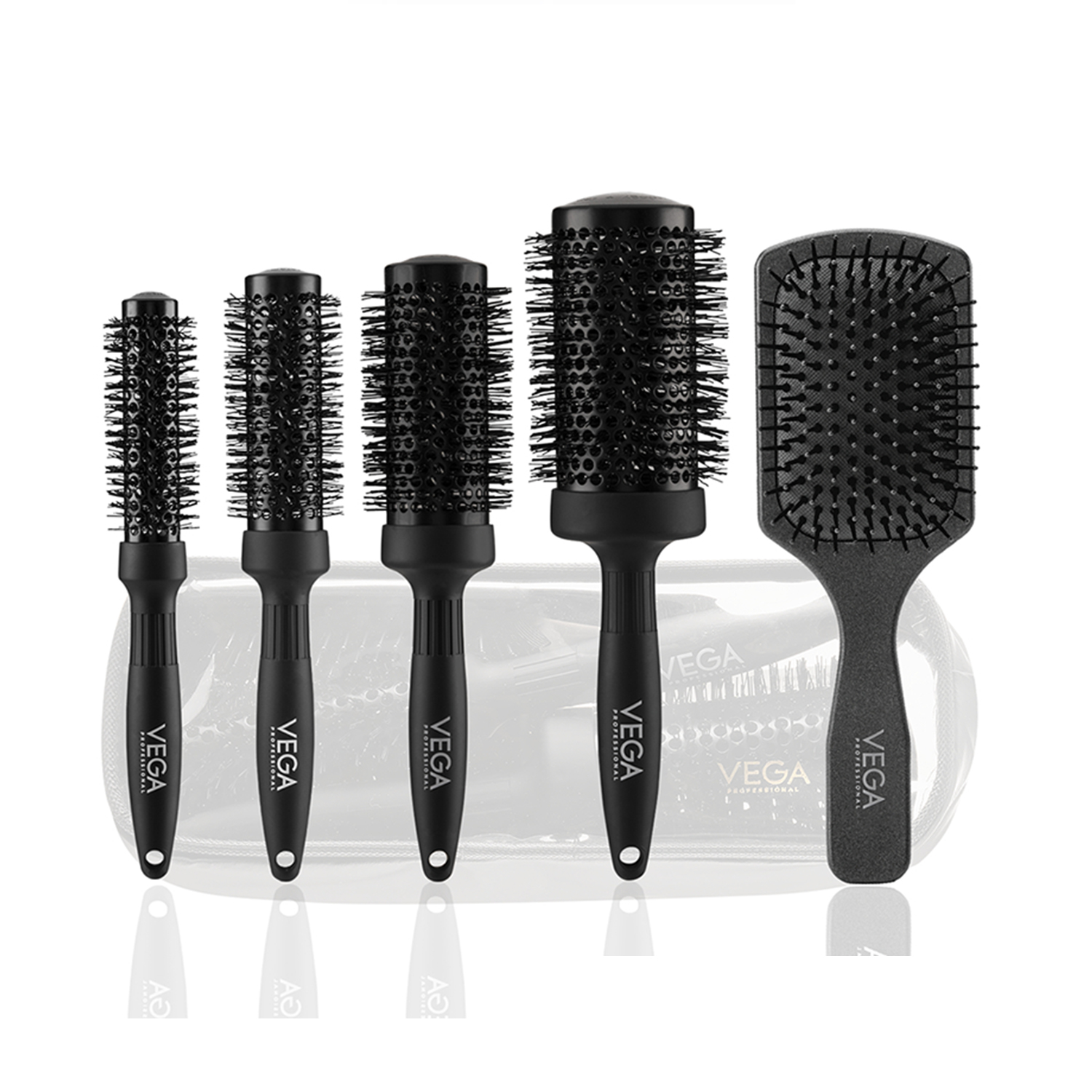 VEGA PROFESSIONAL Carbon Dry Hair Brush Set- 5 Brushes, (VPMHB-17)