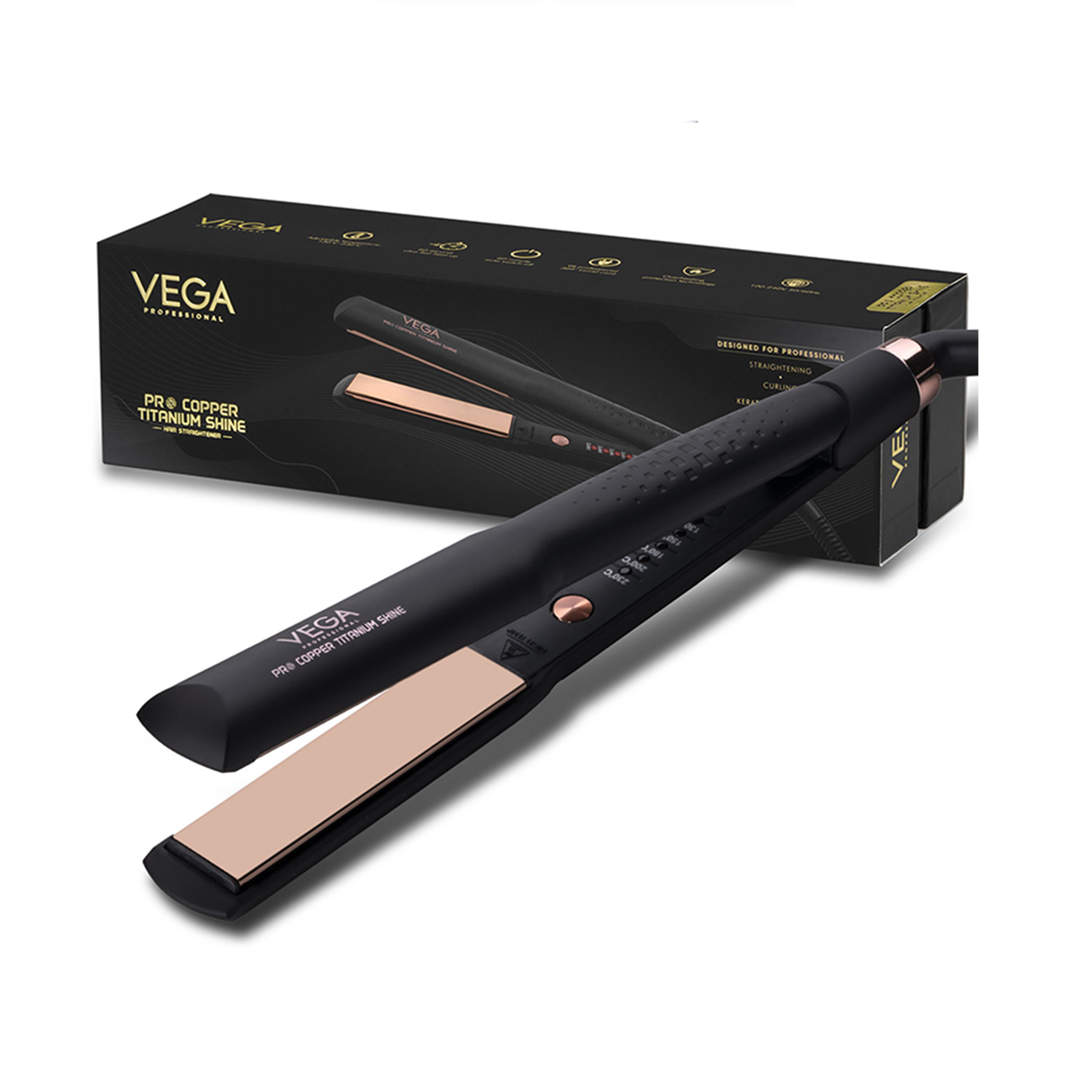 VEGA PROFESSIONAL Pro Copper Titanium Shine Hair Straightener with Copper Titanium 3D Floating Plates, Adjustable Temperature, (VPMHS-07)