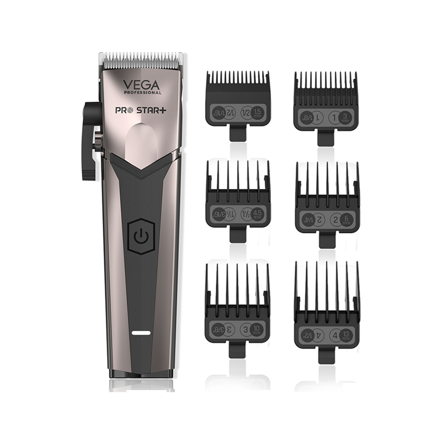 VEGA PROFESSIONAL Pro Star+ Hair Clipper with 7000 RPM, Adjustable Lever, 6 Comb attachment, 180 Min Run Time, (VPPHC-11)