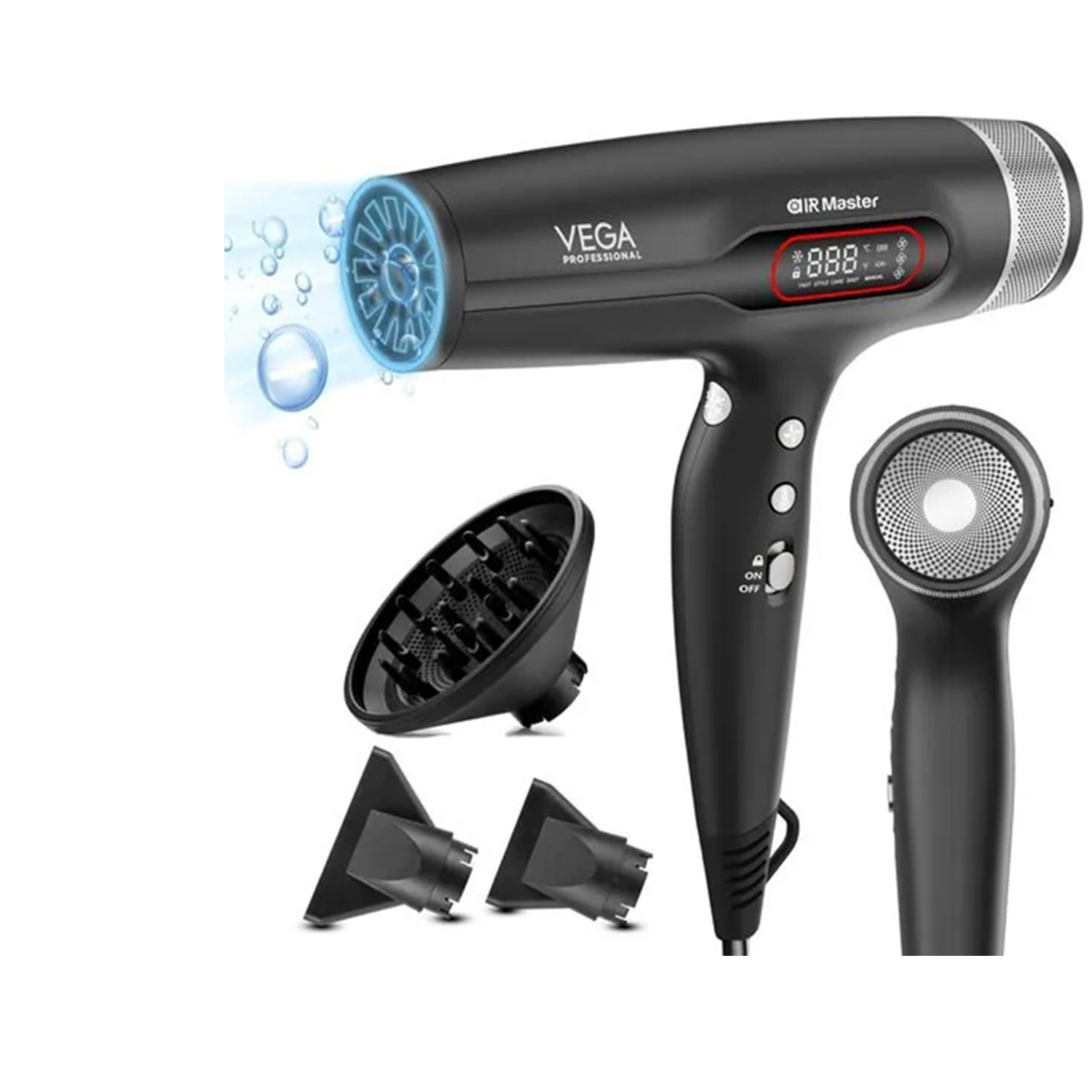 VEGA PROFESSIONAL Airmaster 2000-2400W Hair Dryer Brushless with 2X Faster Drying, 5 Pre-Set Modes, 7 Manual Modes, 10 Heat & 3 Speed Settings, Blow Hair Dryer for Professional Salon, (VPPHD-14)