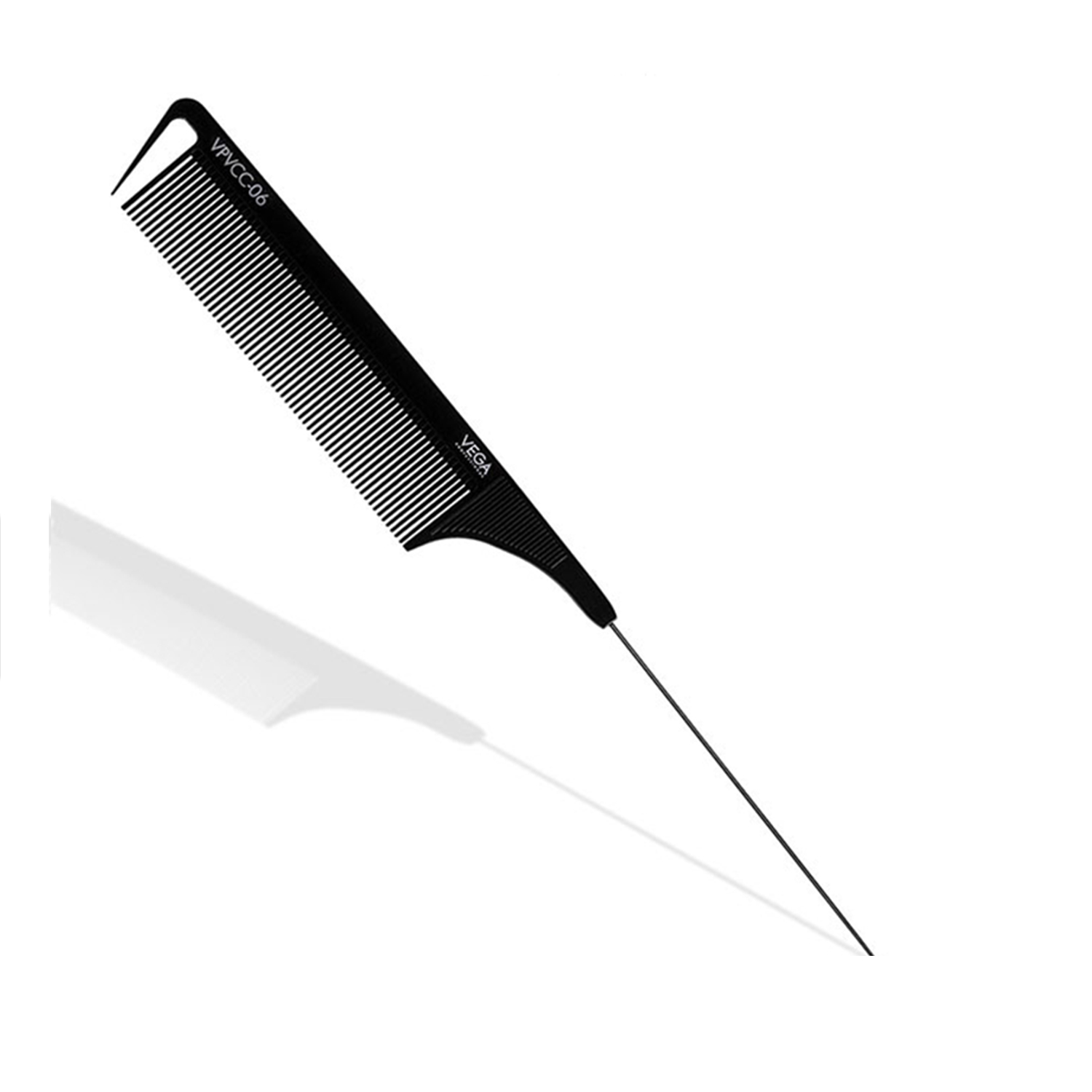 VEGA PROFESSIONAL Pin Tail Comb Wide Teeth (Carbon Anti-Static Black Line Hair Comb), (VPVCC-06)