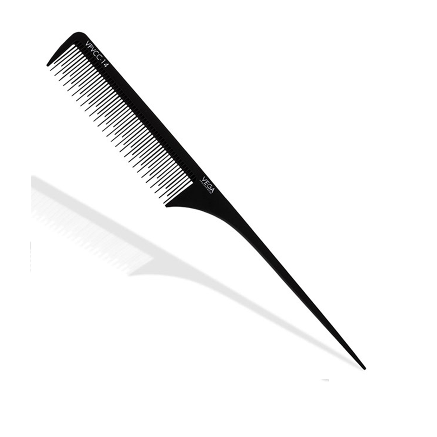 VEGA PROFESSIONAL Tail Comb Staggered Teeth (Carbon Anti-Static Black Line Hair Comb), (VPVCC-14)