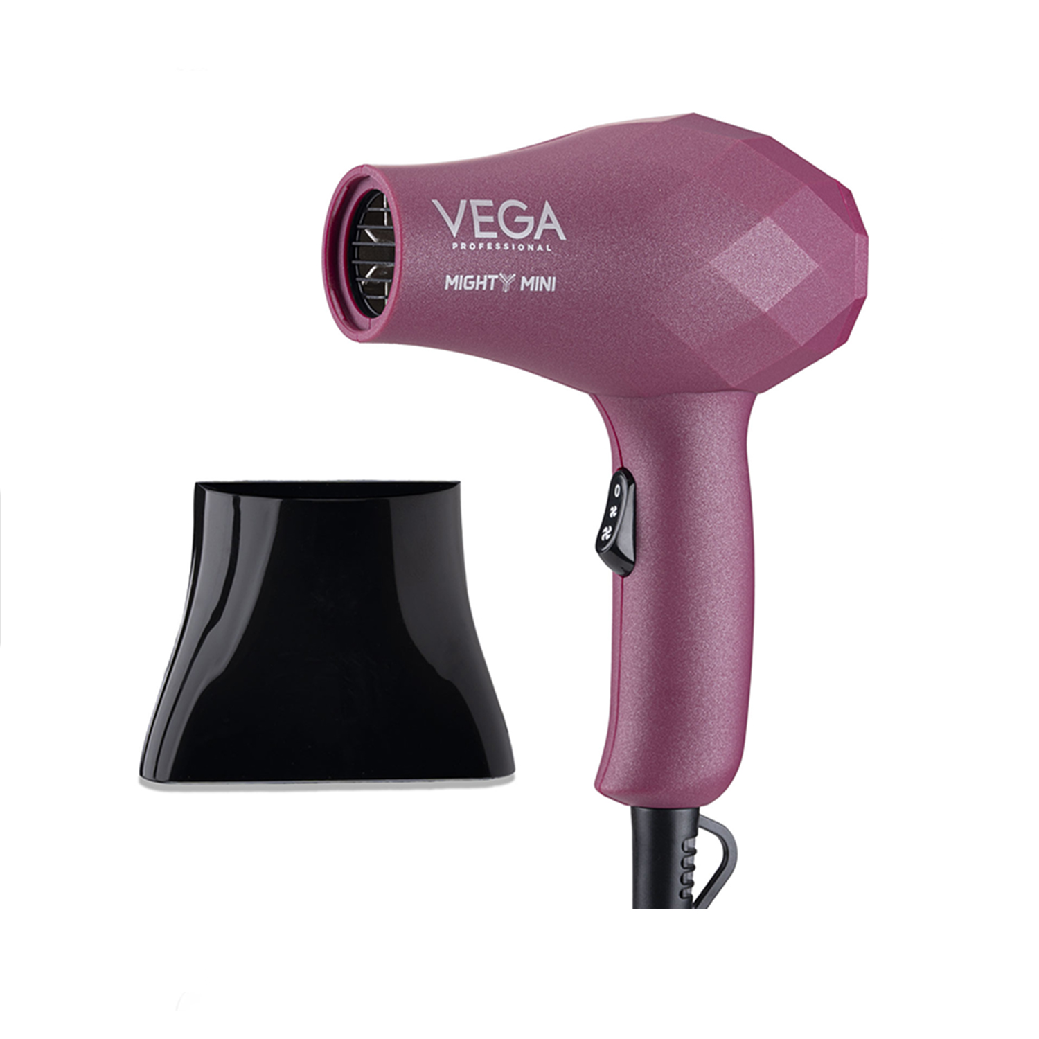 VEGA PROFESSIONAL Mighty Mini 1000-1200W Hair Dryer for Men & Women with 2 Heat/Speed Settings and Tourmaline Technology, 1000-1200W, Burgundy (VPVHD-06)