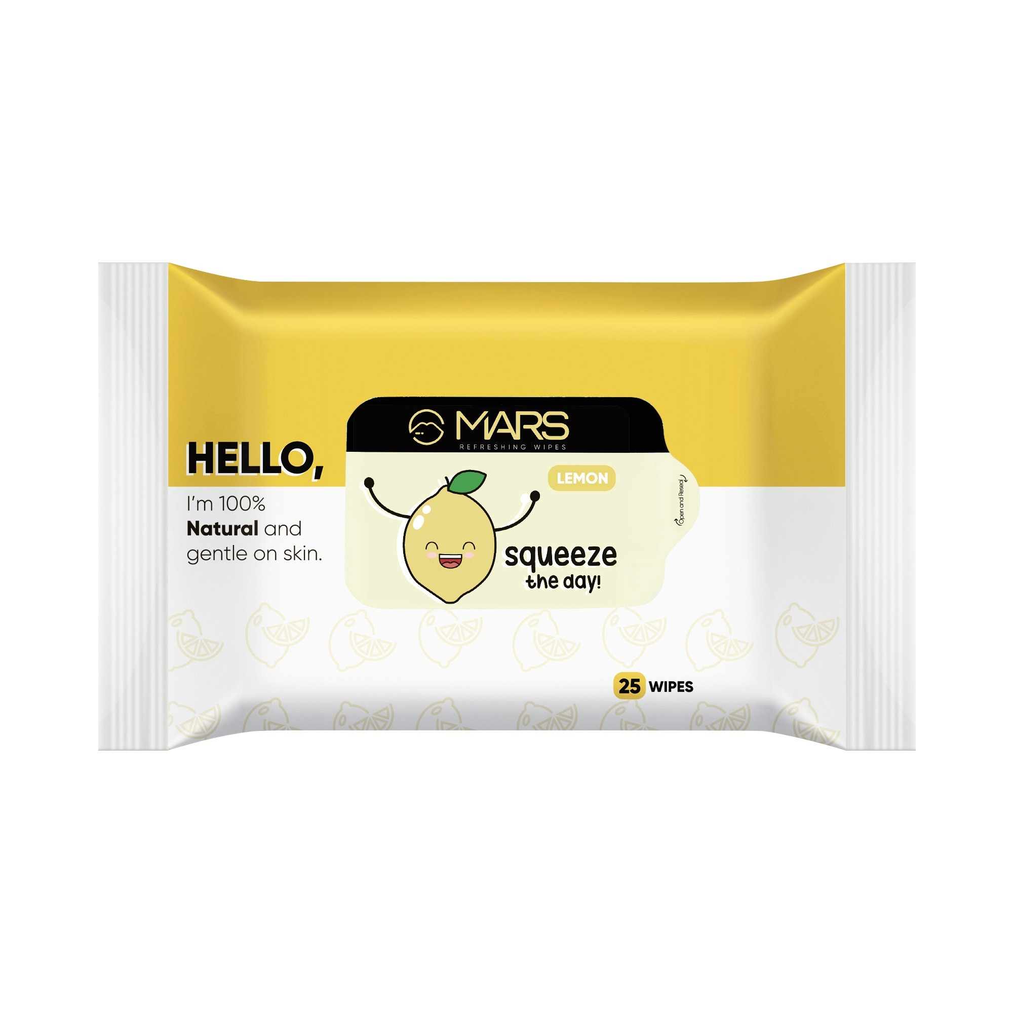 MARS Refreshing Wet Wipes for Face| Facial Cleansing | Refreshing & Skin Hydration| Soothing for skin | pH Balance & Alcohol Free | Nourishing with Fruit extract | 25 Wipes | Lemon