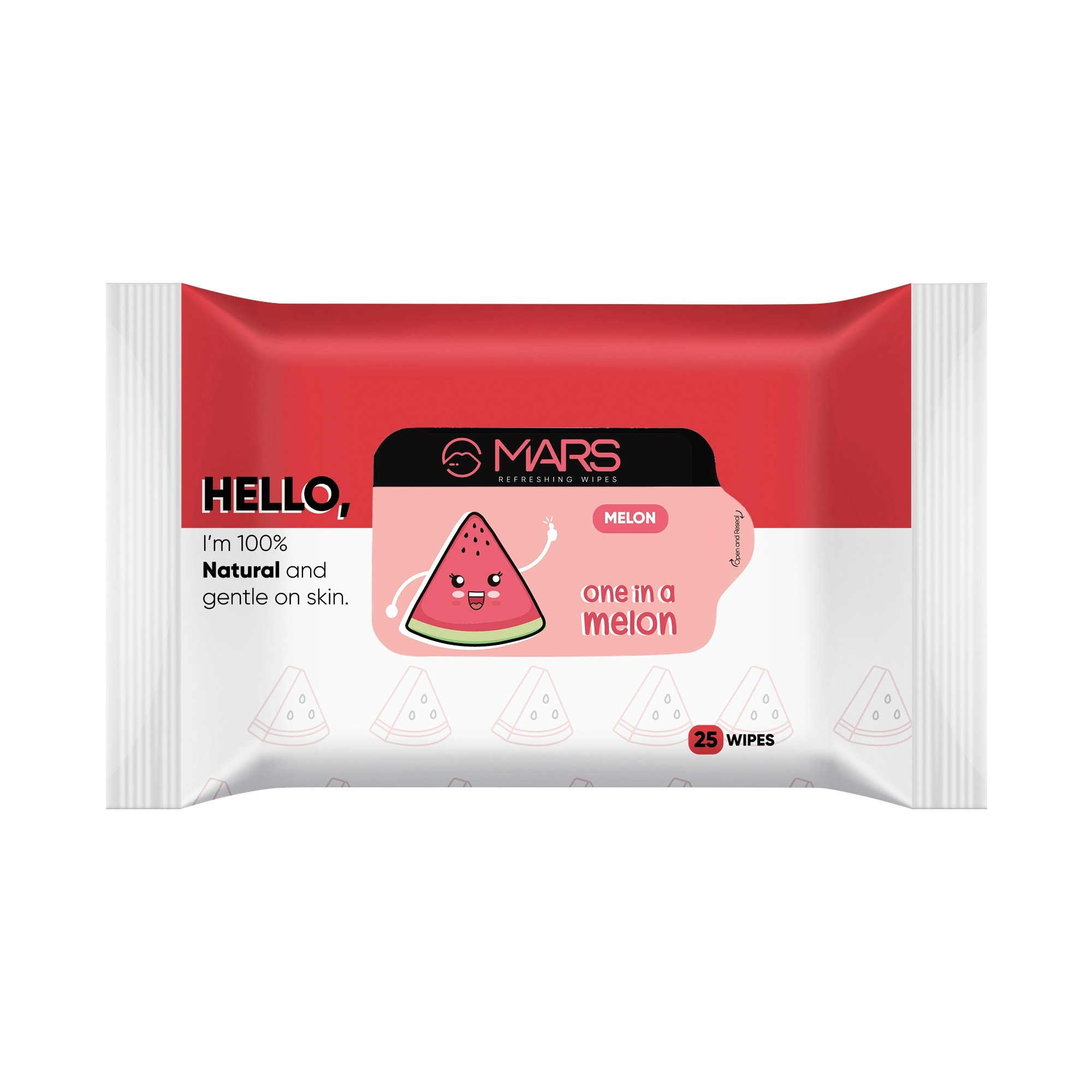 MARS Refreshing Wet Wipes for Face| Facial Cleansing | Refreshing & Skin Hydration| Soothing for skin | pH Balance & Alcohol Free | Nourishing with Fruit extract | 25 Wipes | Watermelon