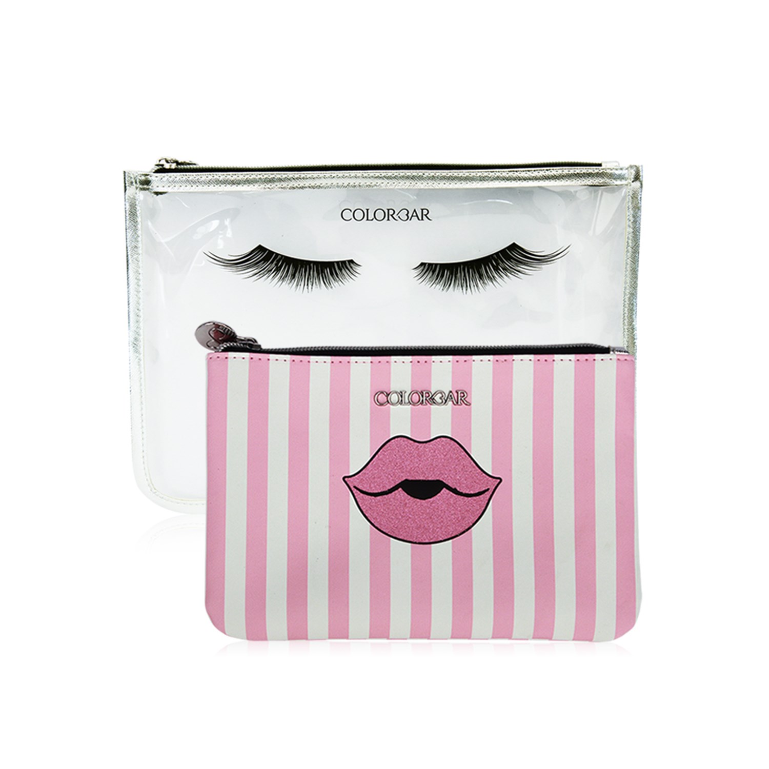 Colorbar Pouch Lips & Lashes Flat Pouches(Set Of Two) - White+Blush Pink